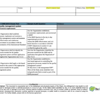 ISO 13485 QMS audit checklist BioChem checklist template