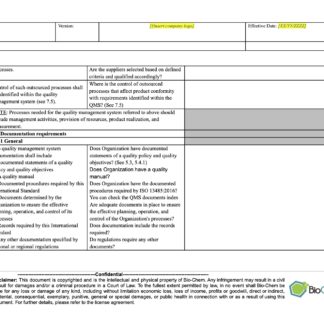 ISO 13485 QMS audit checklist BioChem checklist template